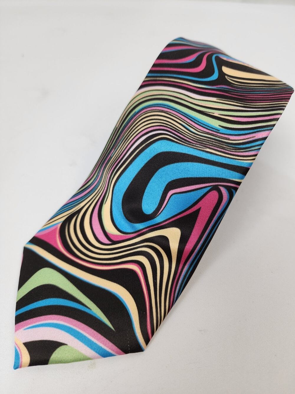 Barry Wang Psychedelic Swirls Colorful Necktie 70s Costume Fathers Day Fun Funky